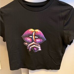 💜Custom 💜 Black Crop Top with Colorful Lips Graphic Design